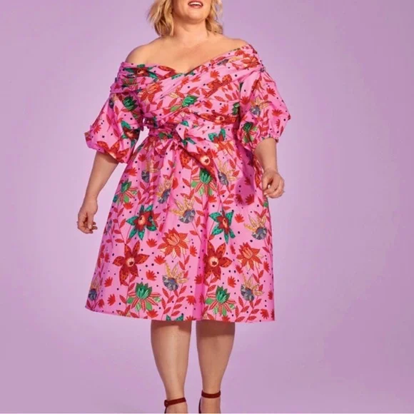 Eloquii Pink Floral Off-Shoulder Dress - Picture 2 of 8